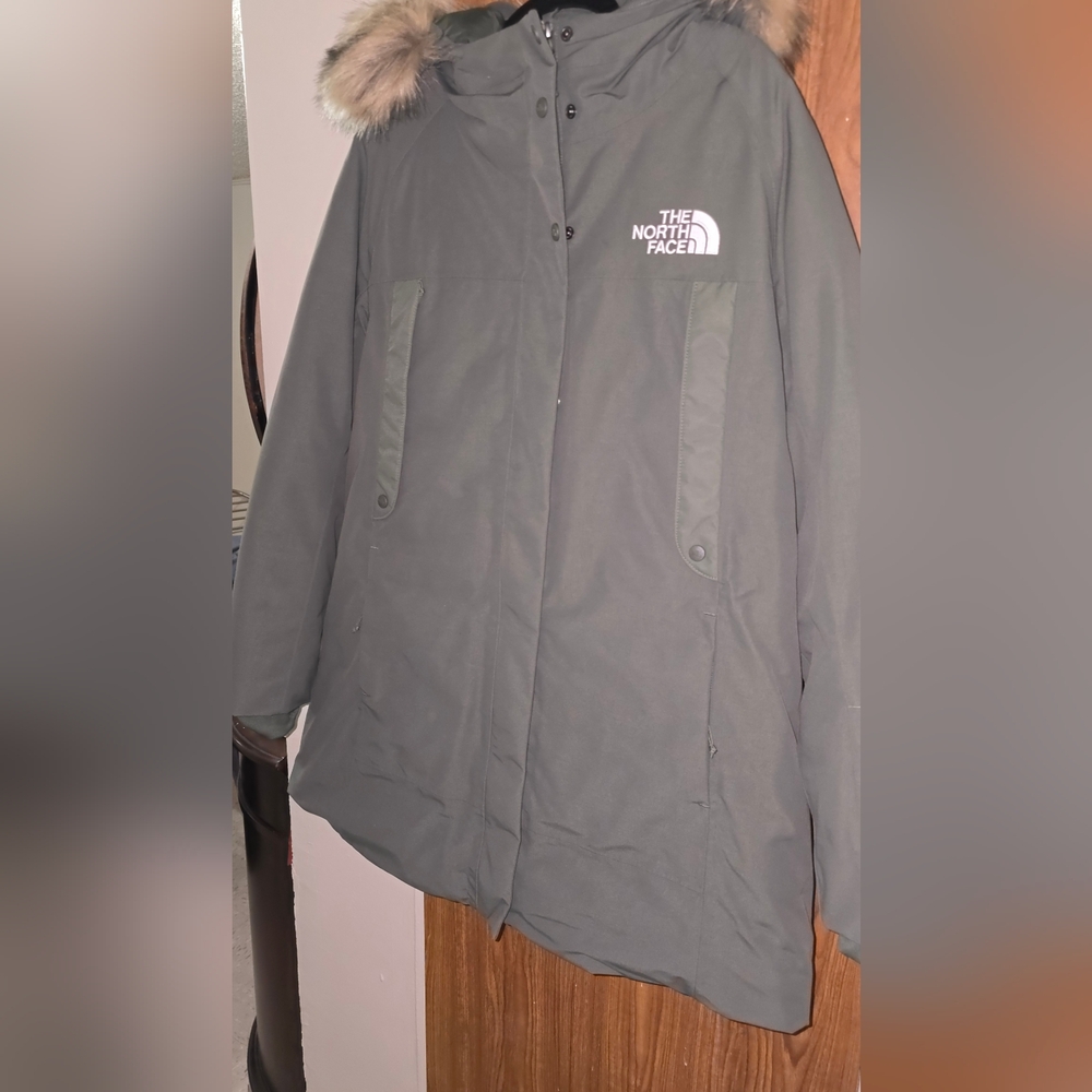 The North Face Olive Parka with Faux Fur Trim